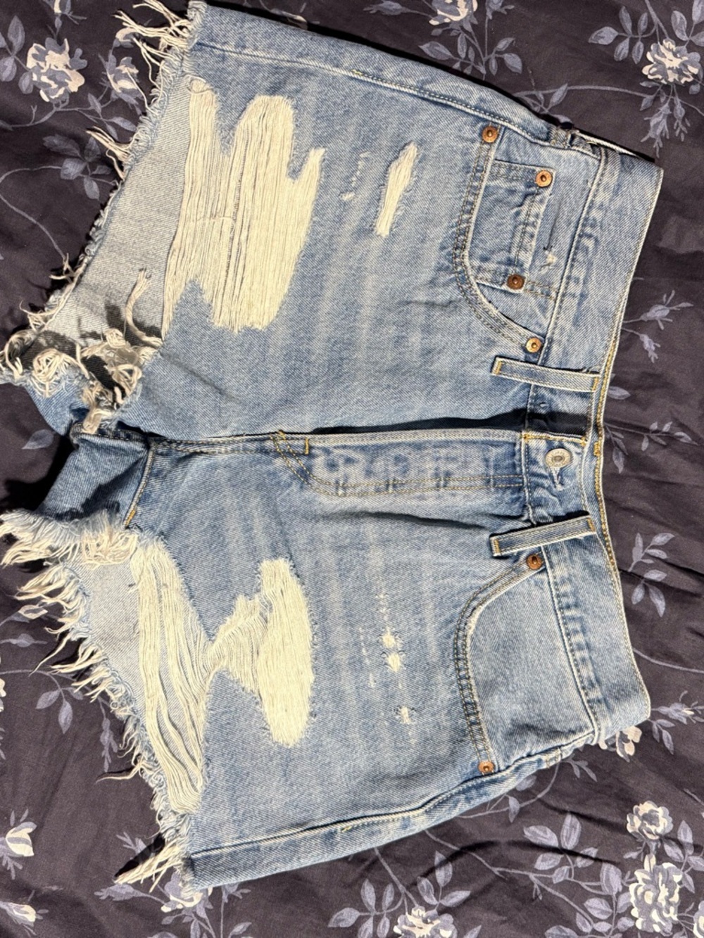 Levi's Light Blue Distressed High-Rise Denim Shorts